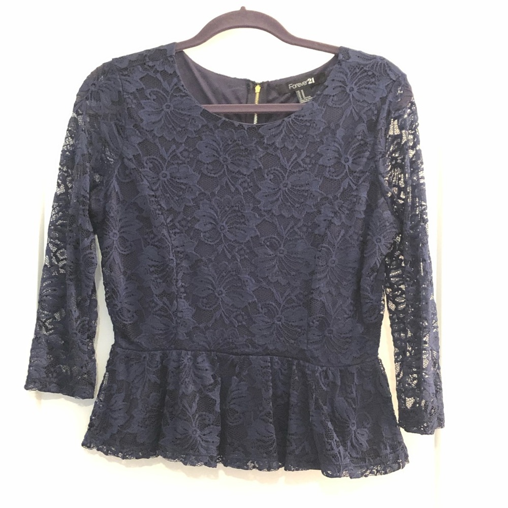 Lace peplum top with zipper back
